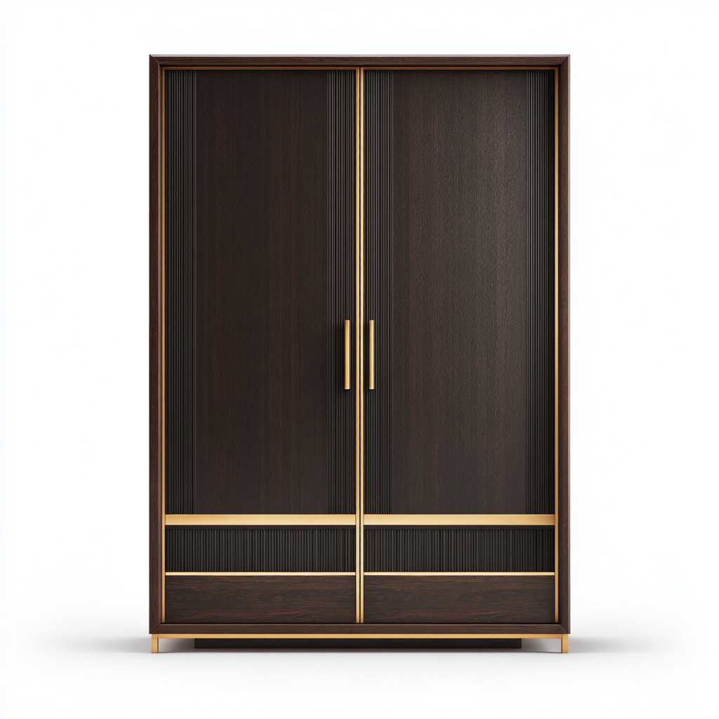 Armario madera MDF 160x62x210 cm - marrón oscuro-dorado - diseño moderno con puertas-Pinegethaus