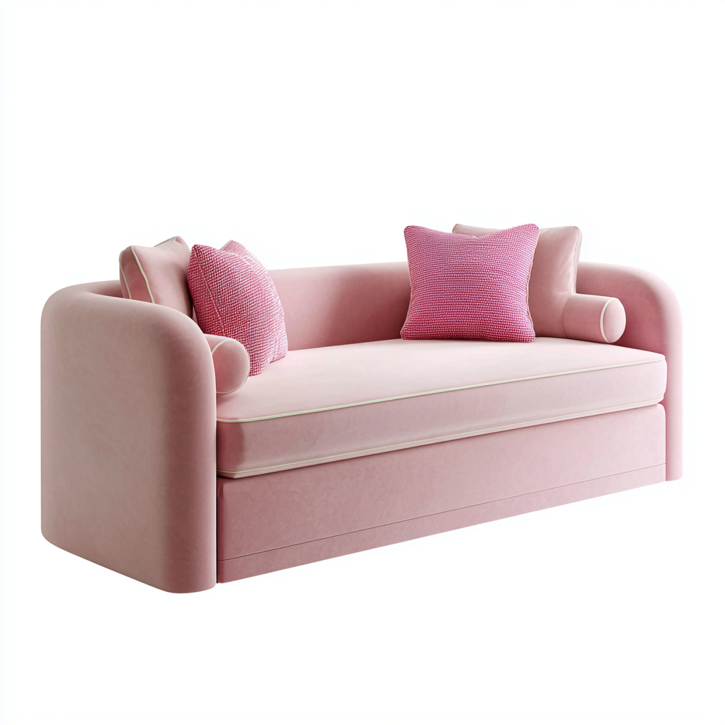 Sofá cama tapizado 200x100x95 cm - rosa - con cama nido inferior-Pinegethaus