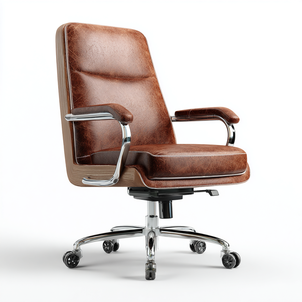 Silla de oficina tapizada en cuero 67x64x110 cm - marrón y cromado - respaldo medio acolchado-Pinegethaus