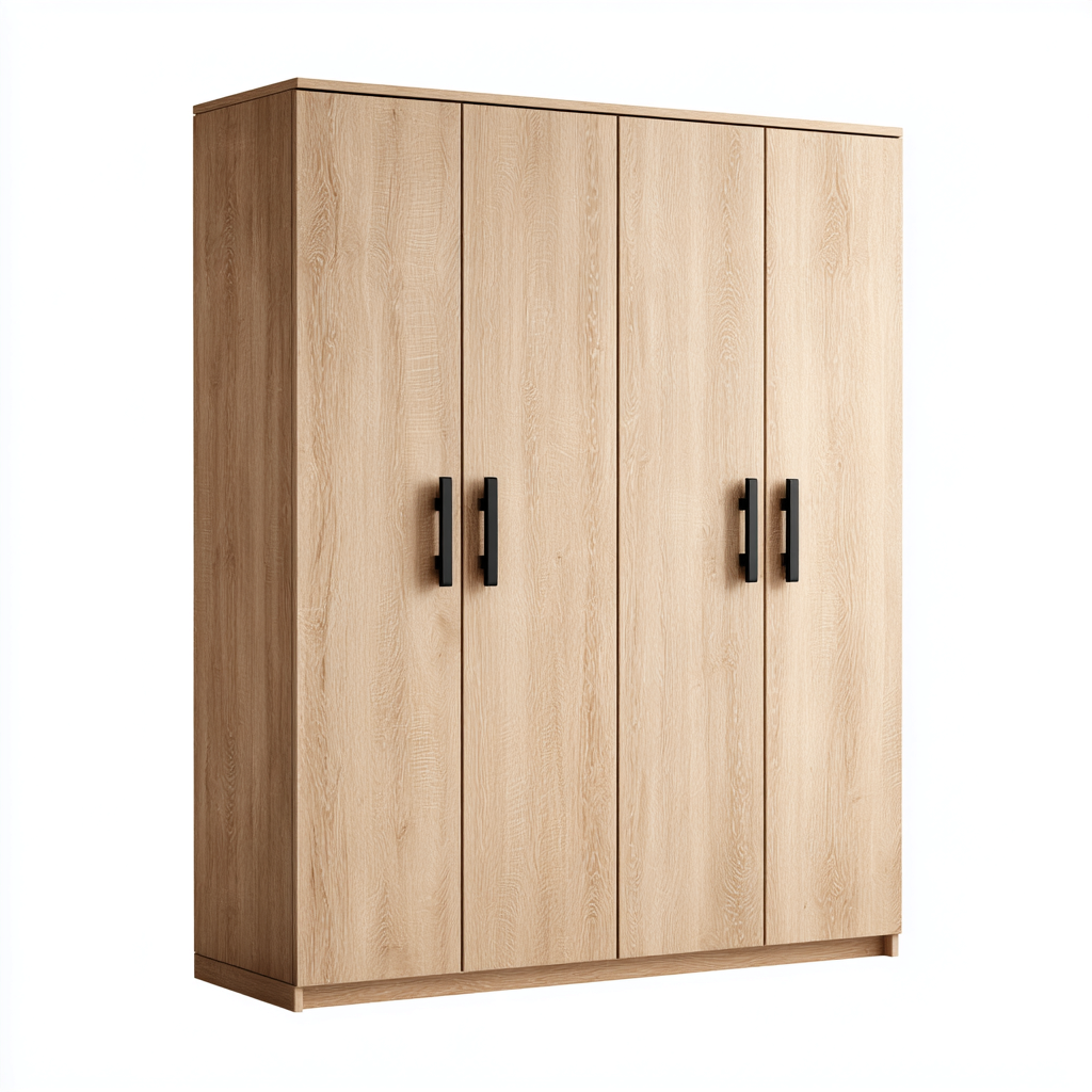 Armario ropero de madera 160x55x200 cm - madera natural - 4 puertas-Pinegethaus