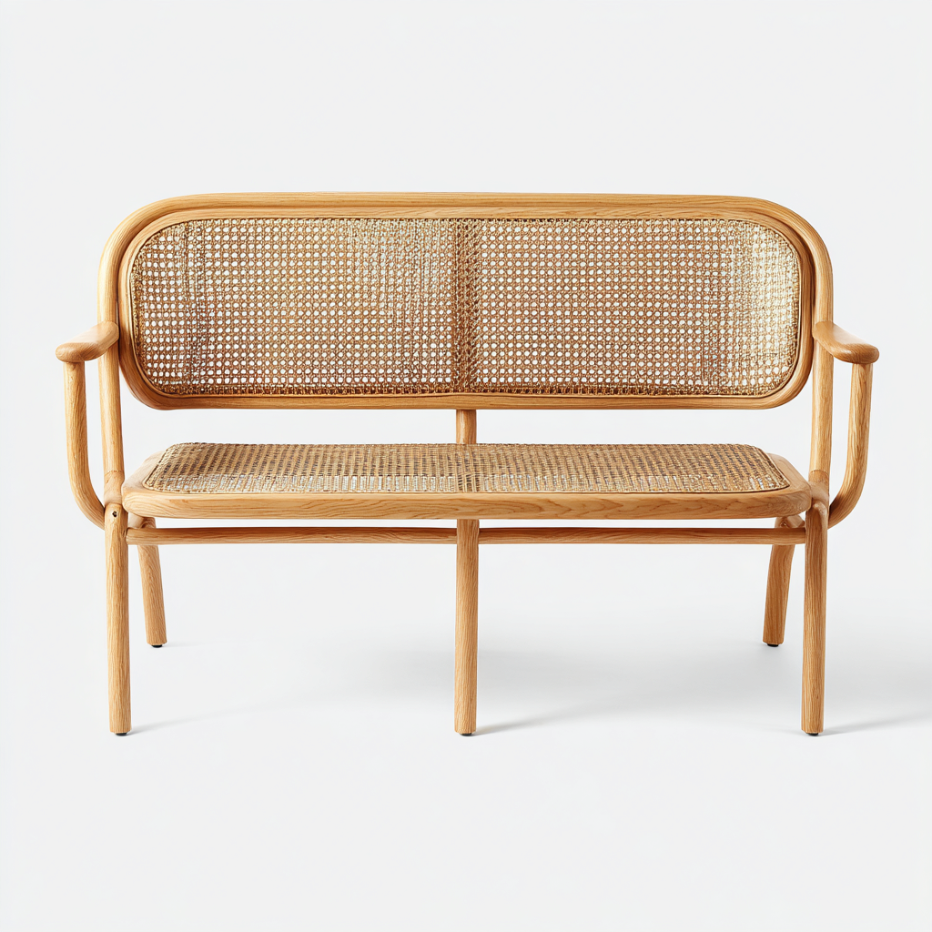 Banco de jardín madera maciza y ratán 120x55x80 cm - marrón - diseño natural-Pinegethaus