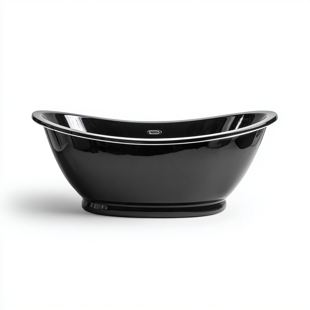 Bañera acrílica 165x80x67 cm - negro - diseño ovalado contemporáneo-Pinegethaus