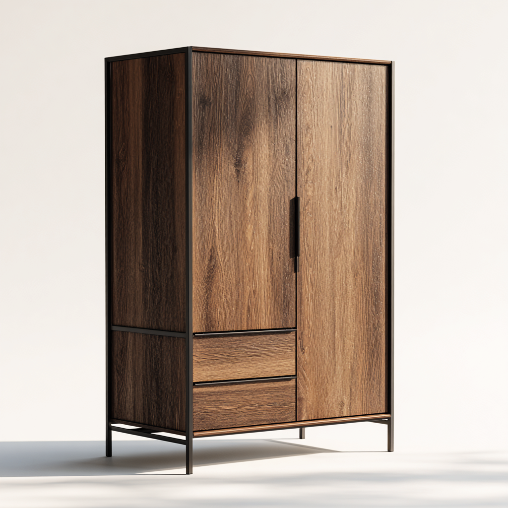 Armario madera y estructura 90x45x175 cm - marrón-negro - diseño moderno-Pinegethaus