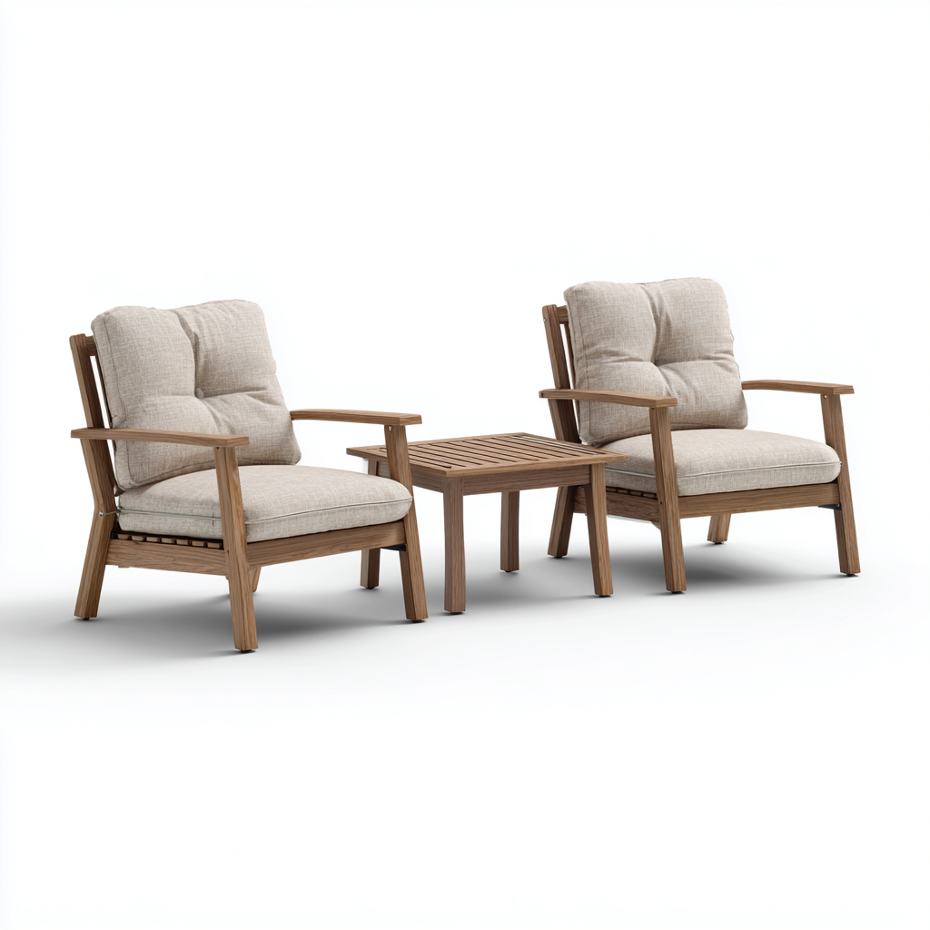 Conjunto de sofá de exterior madera 75x80x85 cm - marrón-beige - diseño moderno-Pinegethaus