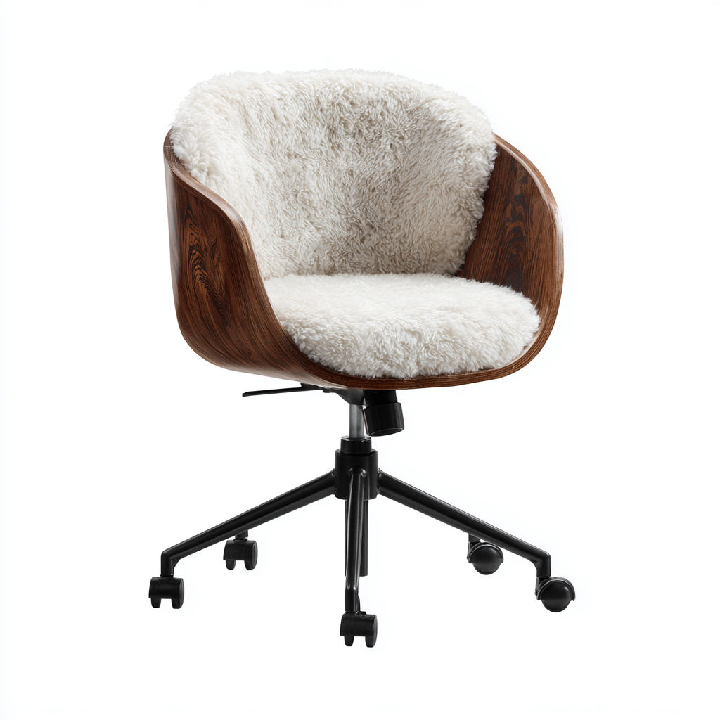 Silla de oficina forro afelpado y carcasa rígida 60x60x82 cm - blanco-marrón - diseño moderno-Pinegethaus