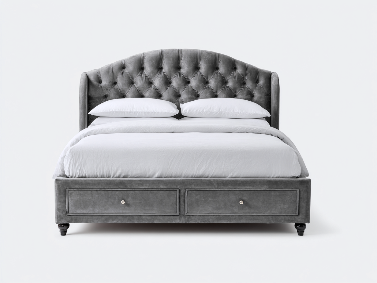 Camas dobles tapizada con cajones 210x170x120 cm - gris - diseño clásico para dormitorio-Havenuppad