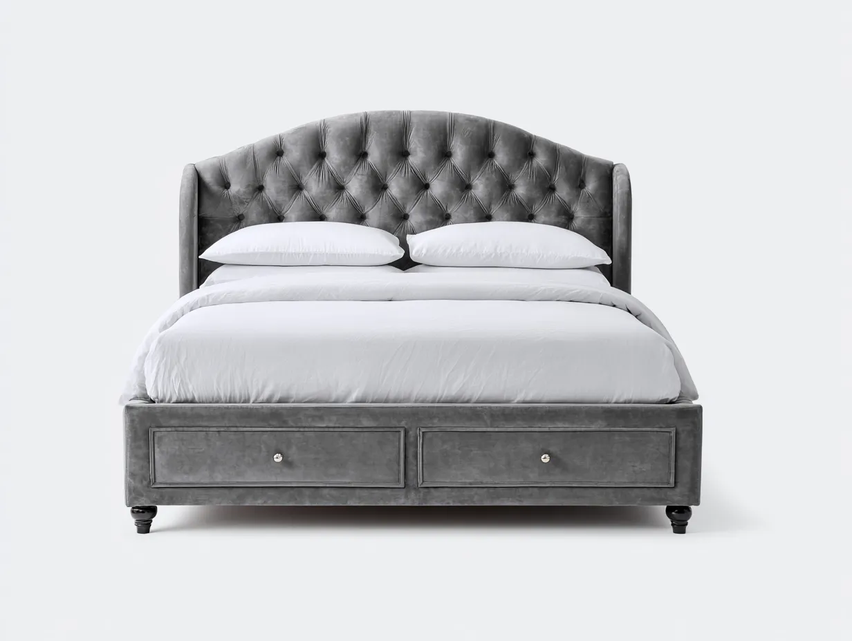 Camas dobles tapizada con cajones 210x170x120 cm - gris - diseño clásico para dormitorio-Havenuppad