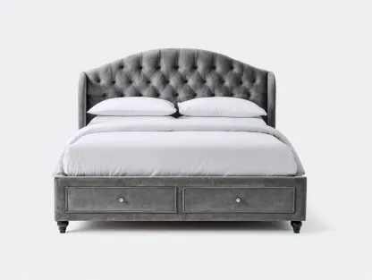 Camas dobles tapizada con cajones 210x170x120 cm - gris - diseño clásico para dormitorio-Havenuppad