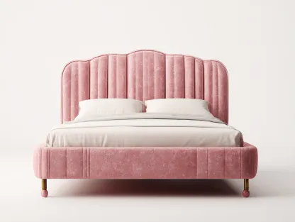 Camas dobles tapizadas de tela 200x160x110 cm - rosa - diseño moderno-Havenuppad