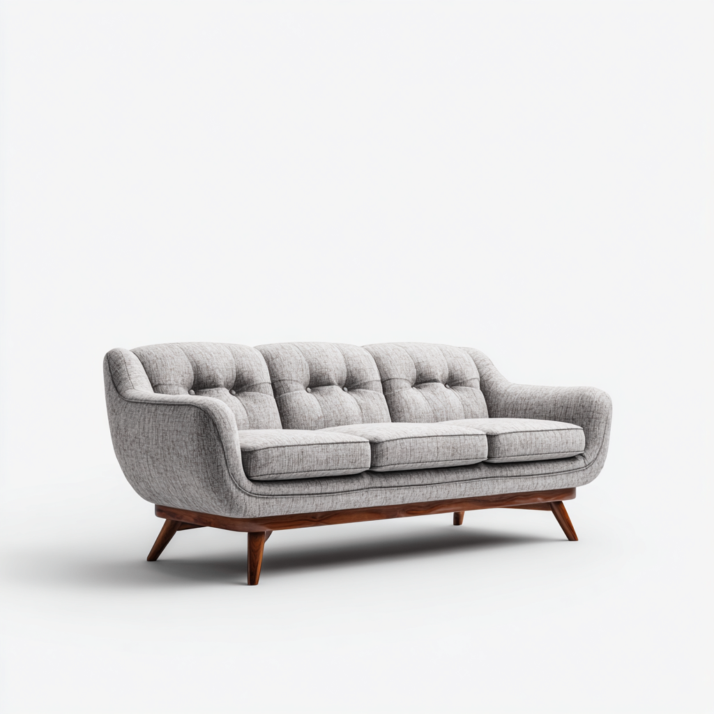 Sofá de 3 plazas-tela-madera-218x94x87 cm-gris-diseño retro-Denmyly