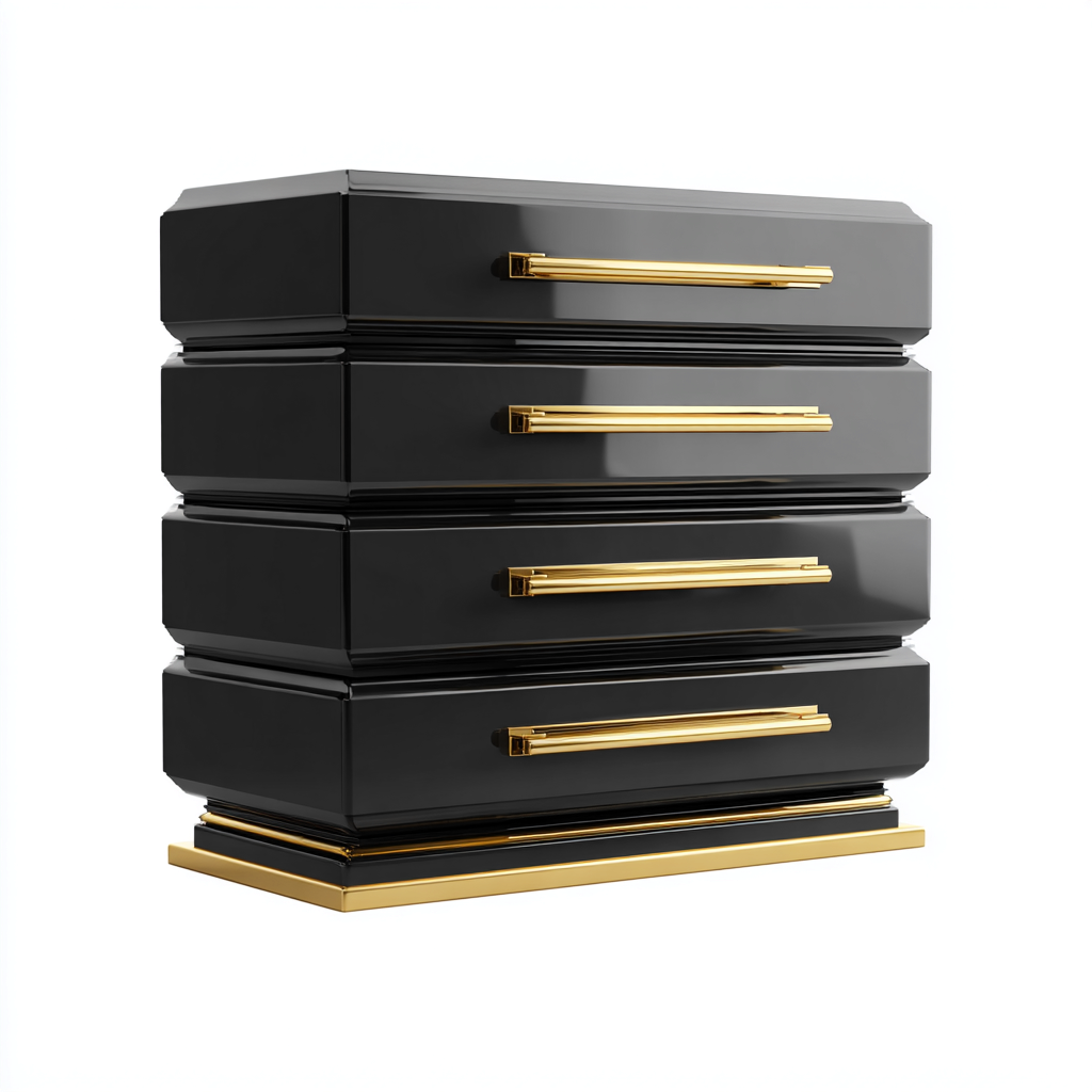 Cómoda-madera maciza-92x48x98 cm-negro-dorado-estilo lujo contemporáneo-Denmyly