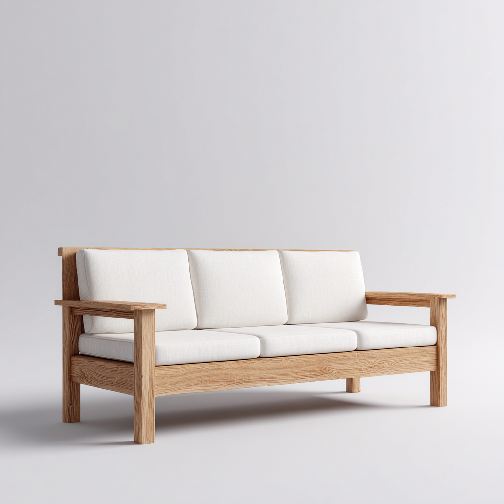 Sofá de jardín-madera-tela-190x82x89 cm-blanco-madera natural-estilo contemporáneo-Denmyly