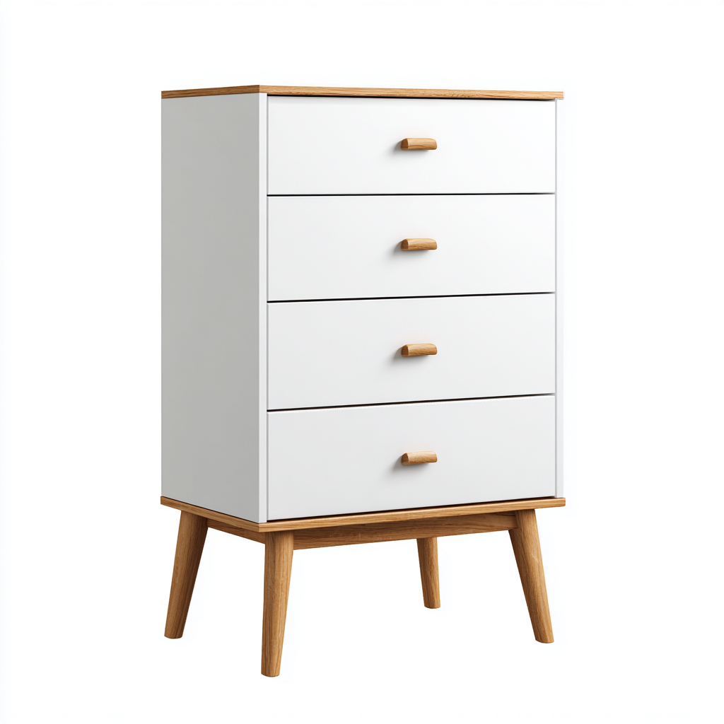 Cómoda-madera maciza-74x42x112 cm-blanco-roble-estilo nórdico limpio-Denmyly