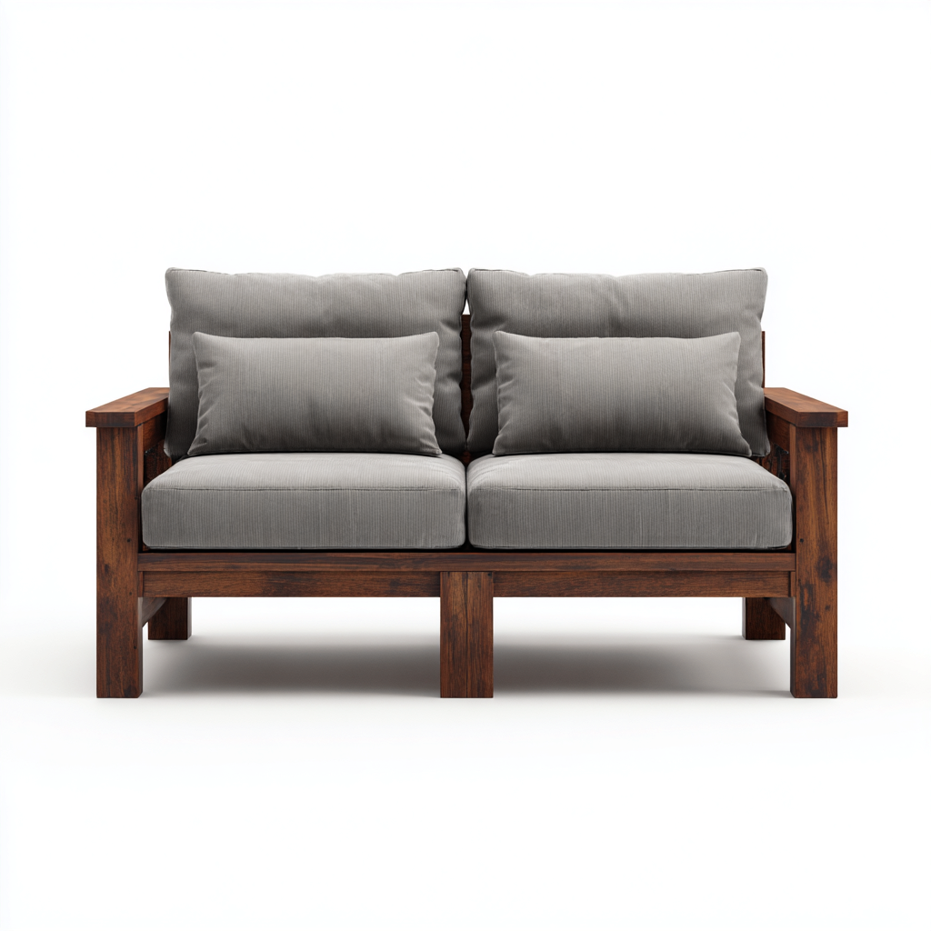 Sofá de jardín-madera-poliéster-132x78x82 cm-gris-madera oscura-estilo rústico-Denmyly