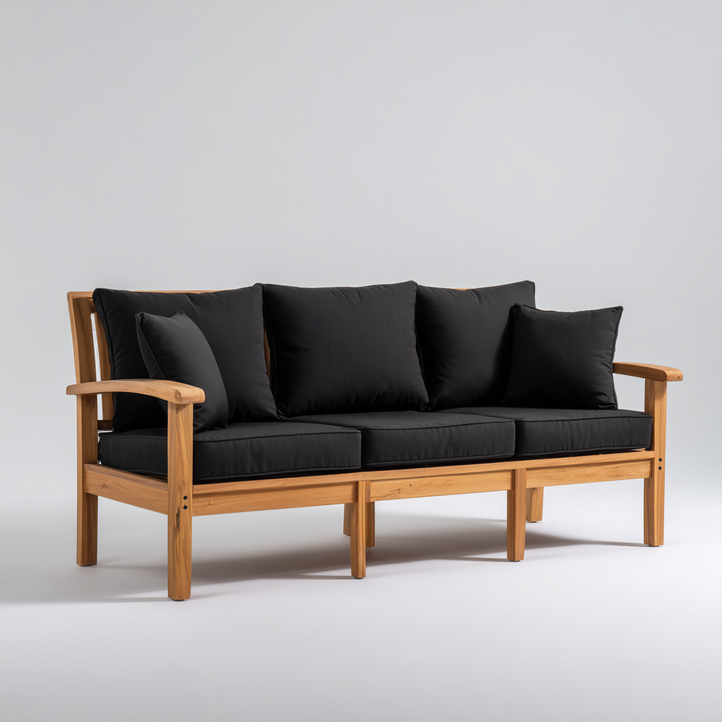 Sofá de jardín-madera-tela-195x87x90 cm-negro-madera natural-estilo contemporáneo-Denmyly