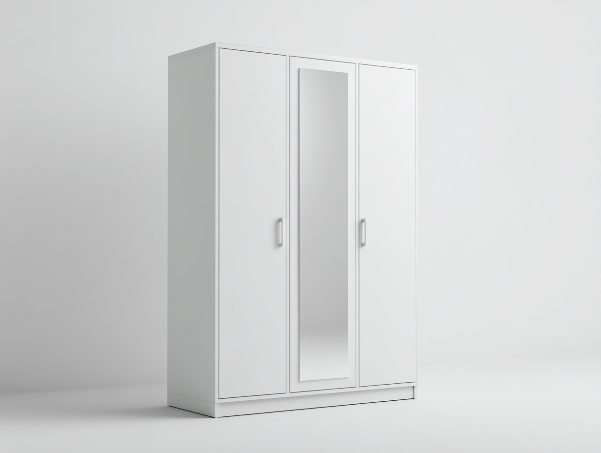 Armarios de madera 3 puertas con espejo 120x55x180 cm blanco para dormitorio - diseño moderno-Craftuppad