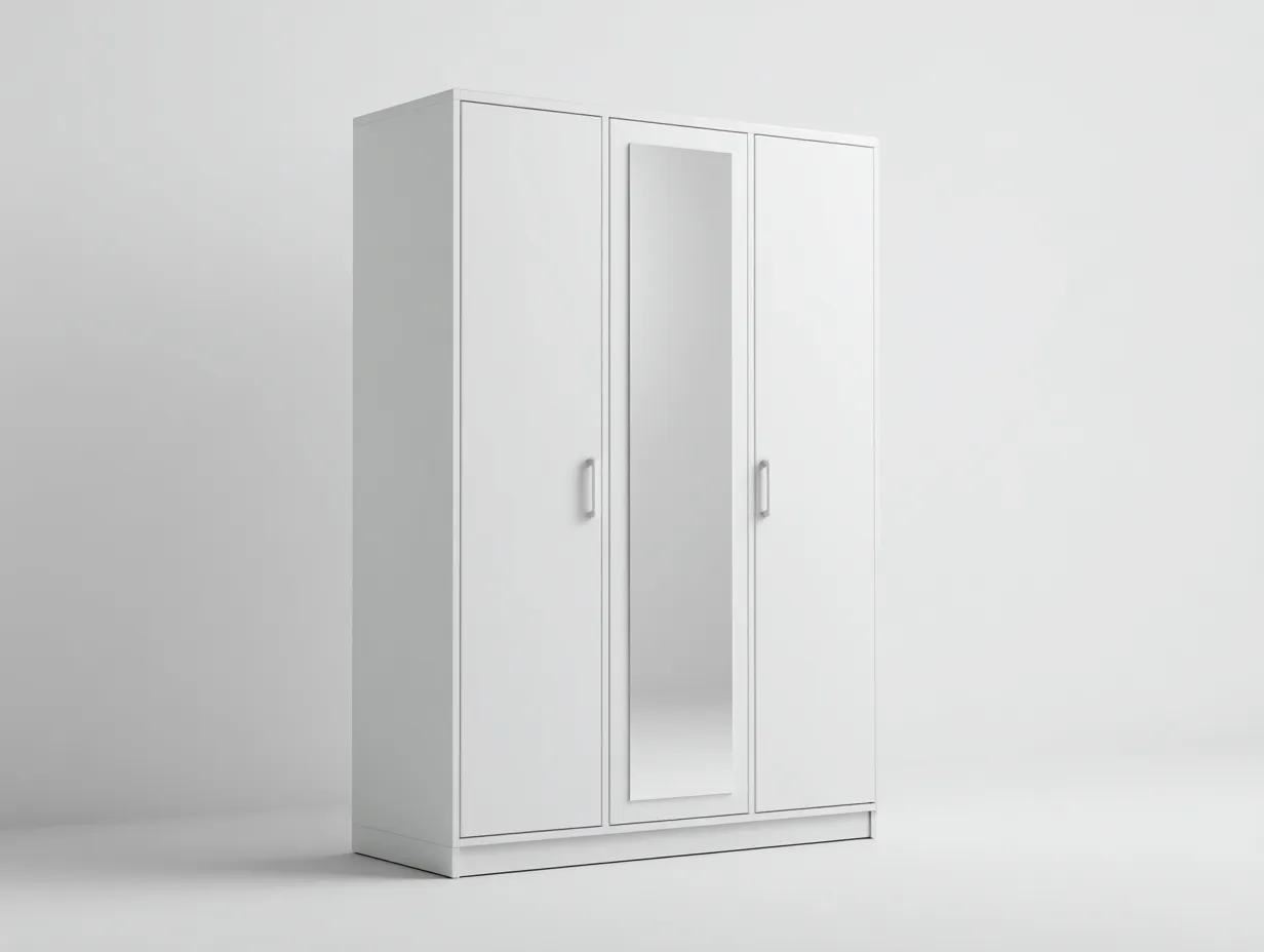 Armarios de madera 3 puertas con espejo 120x55x180 cm blanco para dormitorio - diseño moderno-Craftuppad