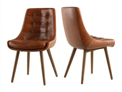 Sillas de comedor tapizada cuero sintético con patas de madera 52x60x84 cm - marrón - diseño vintage interior-Craftuppad