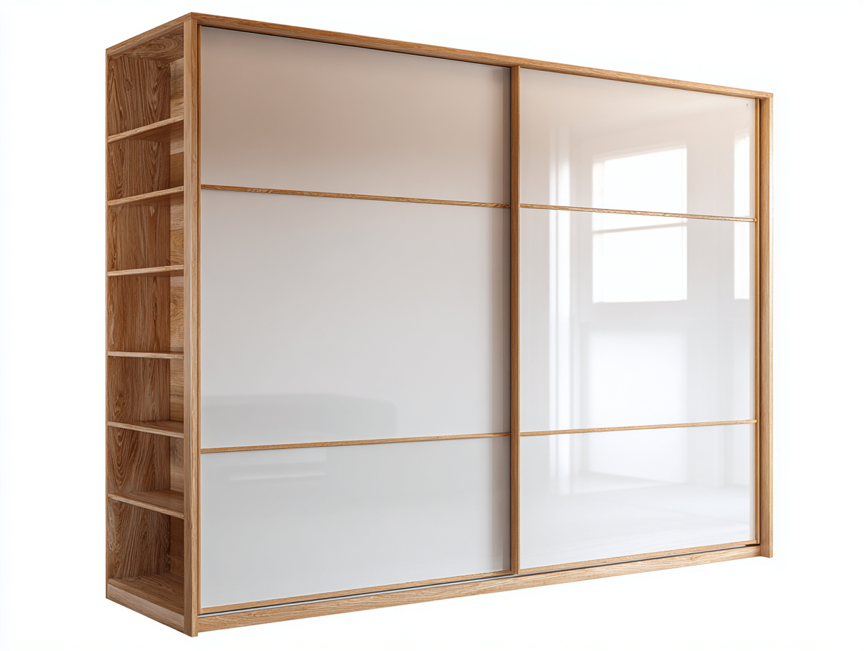 Armarios madera con puertas correderas y estantes laterales 240x65x210 cm - marrón claro-blanco - diseño moderno dormitorio-Craftuppad
