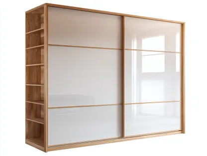 Armarios madera con puertas correderas y estantes laterales 240x65x210 cm - marrón claro-blanco - diseño moderno dormitorio-Craftuppad