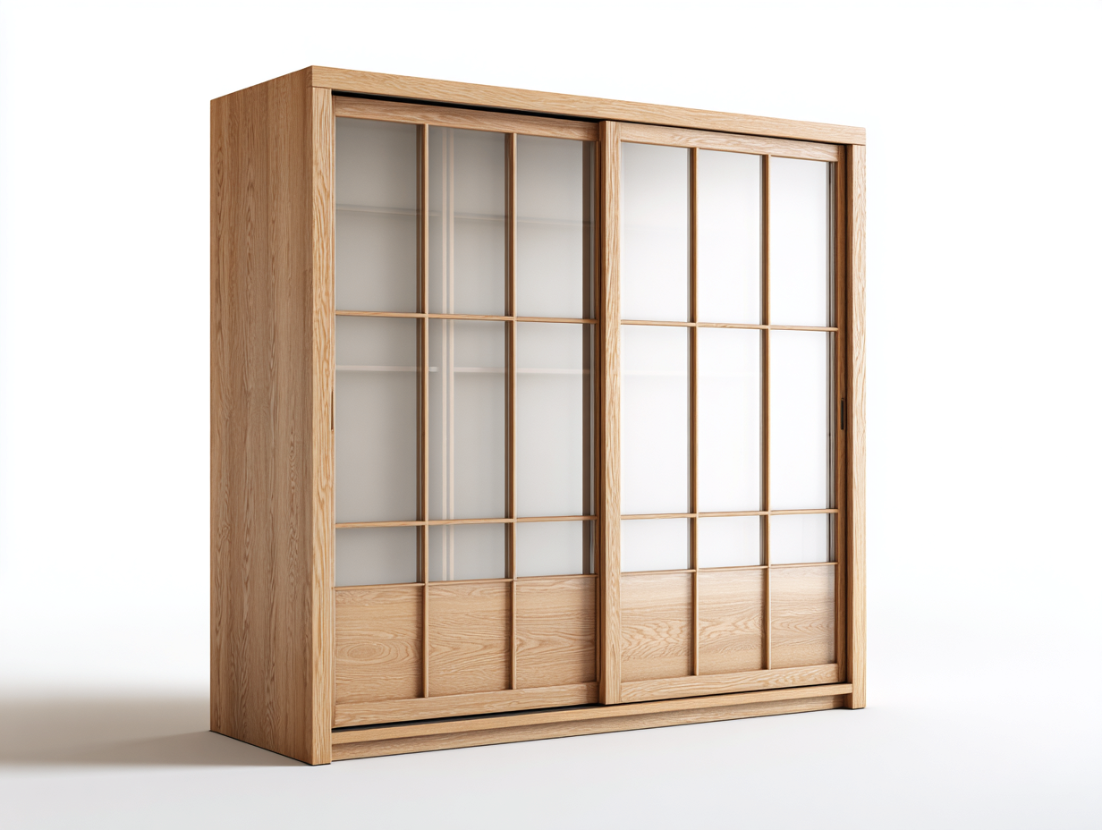 Armarios puertas correderas madera con paneles de vidrio 200x65x210 cm - natural - diseño moderno para dormitorio-Craftuppad