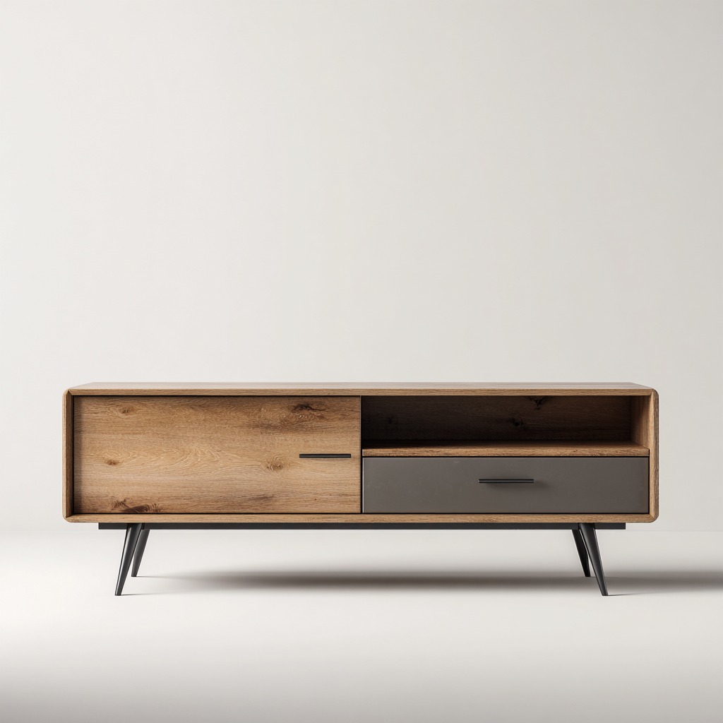 Mueble de TV madera y metal 152x40x54 cm - roble - gris - apto para salón - diseño moderno- Nestupden