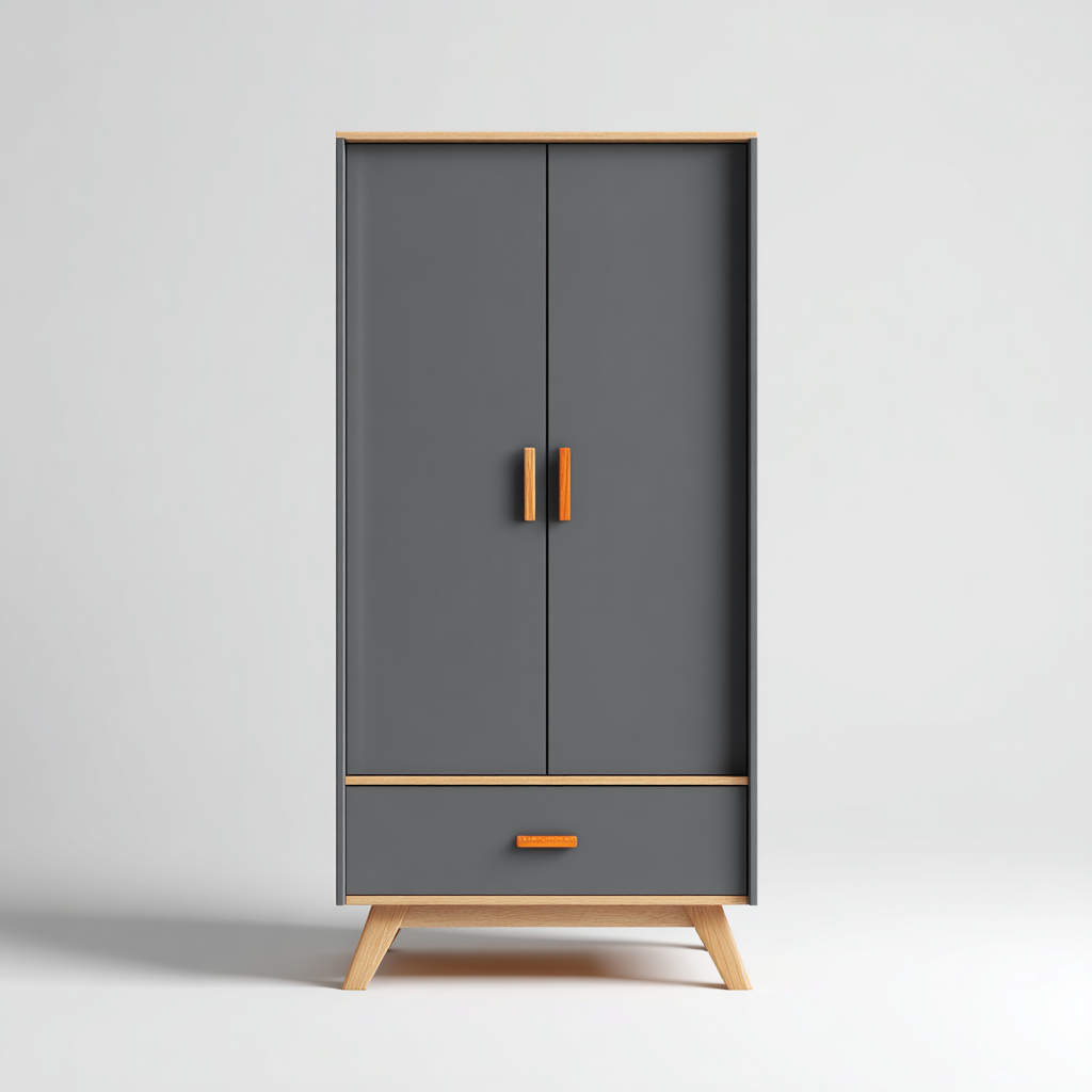 Armario de madera 90x45x170 cm - gris - madera - adecuado para dormitorio - diseño moderno- Nestupden