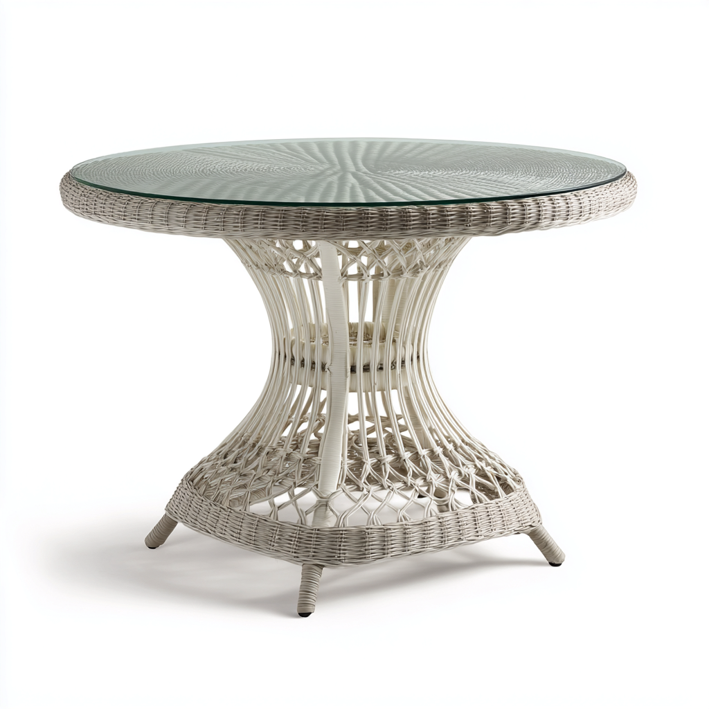 Mesa de jardín ratán sintético y cristal 90x90x75 cm - blanco - apta para jardín exterior - diseño clásico- Nestupden