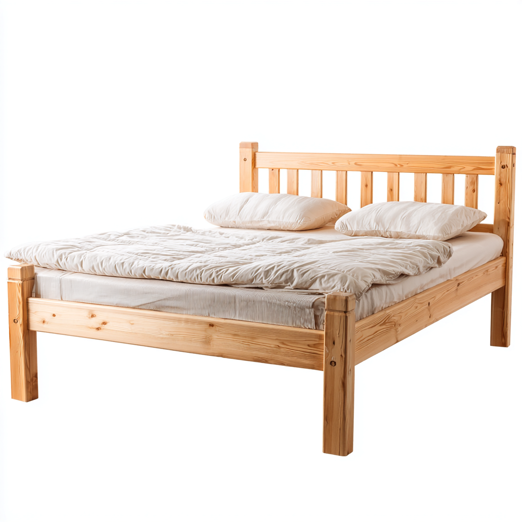 Cama matrimonial madera maciza 200x160x100 cm - color madera natural - diseño moderno - apta para dormitorio- Nestupden