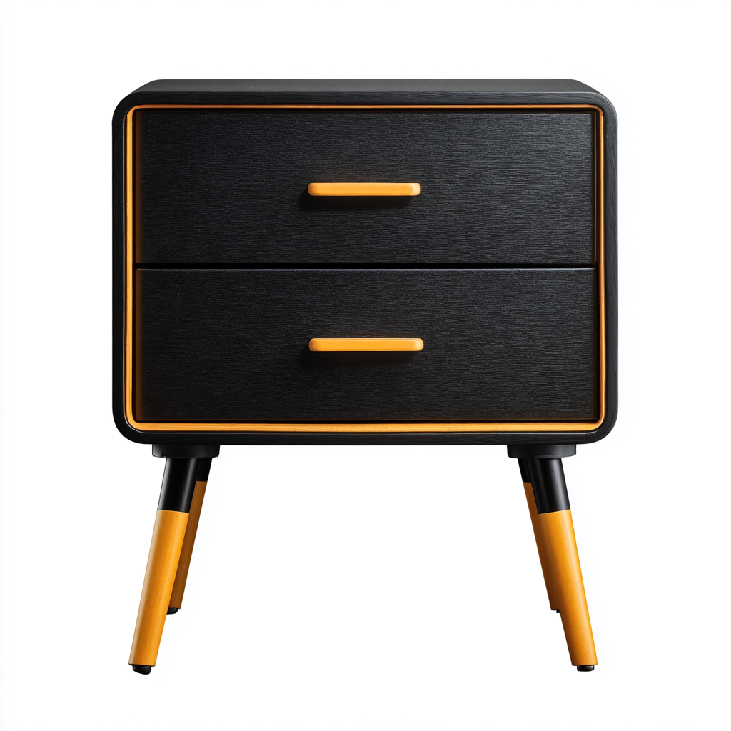 Mesita de noche madera 52x38x60 cm - negro - amarillo - diseño moderno - apta para dormitorio- Nestupden