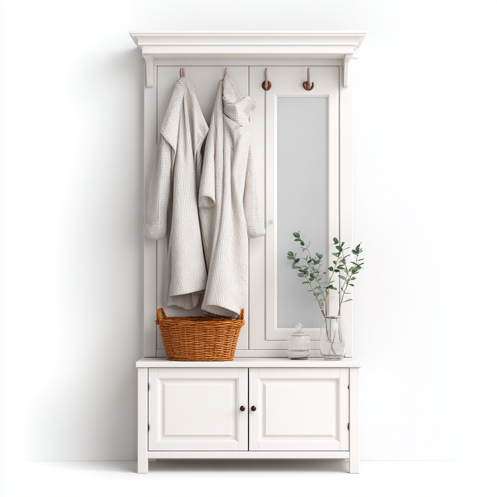 Perchero madera lacada 90x40x180 cm - blanco - apto para recibidor - diseño funcional- Nestupden