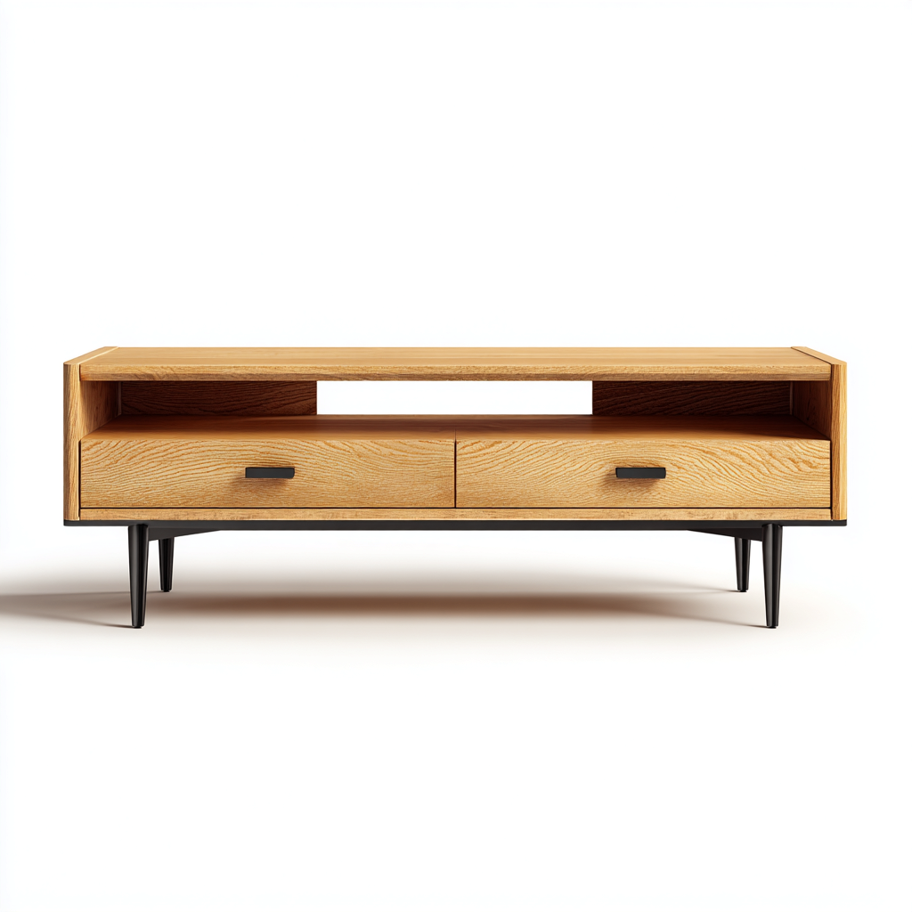 Mueble de TV madera y metal 158x39x53 cm - roble - negro - apto para salón - diseño moderno- Nestupden