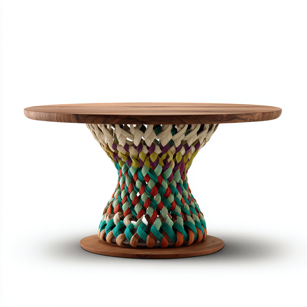 Mesa de jardín-madera-cuerda tejida-120x120x76 cm-madera - multicolor-diseño decorativo- Nestupden