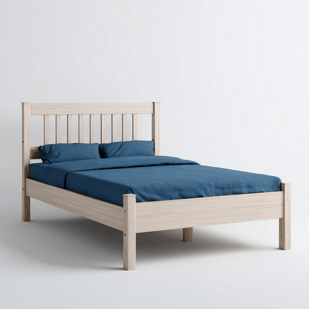 Cama matrimonial madera maciza 200x160x105 cm - color madera clara - diseño moderno - apta para dormitorio- Nestupden