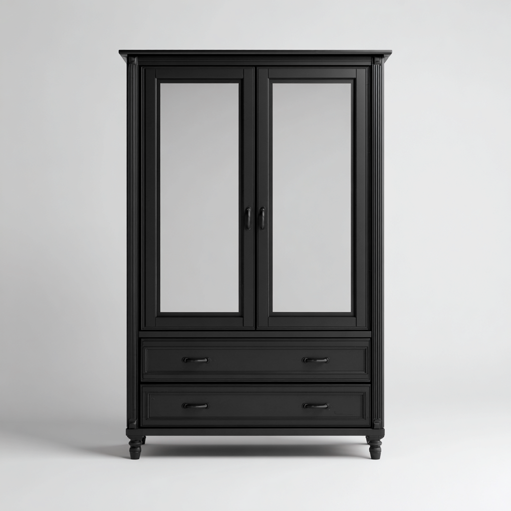 Armario madera 110x55x185 cm negro dormitorio diseño clásico- Nestupden