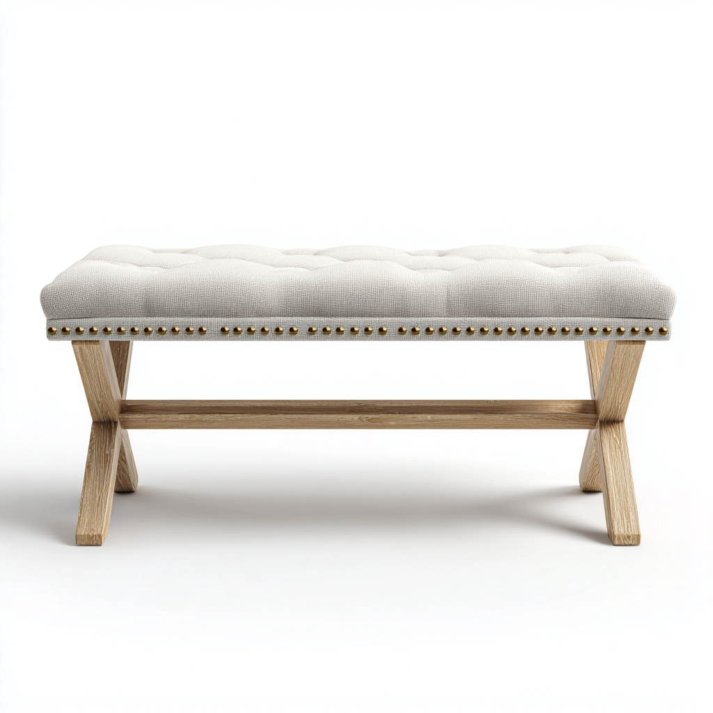 Banco de entrada madera y tela acolchada 108x38x48 cm - beige - madera - diseño clásico apto para recibidor- Nestupden