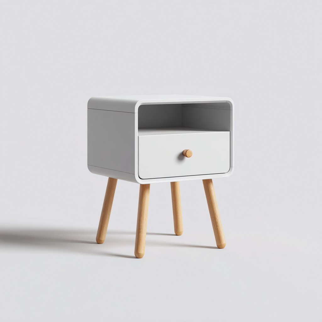 Mesita de noche madera 44x35x55 cm blanco adecuada para dormitorio diseño moderno- Nestupden