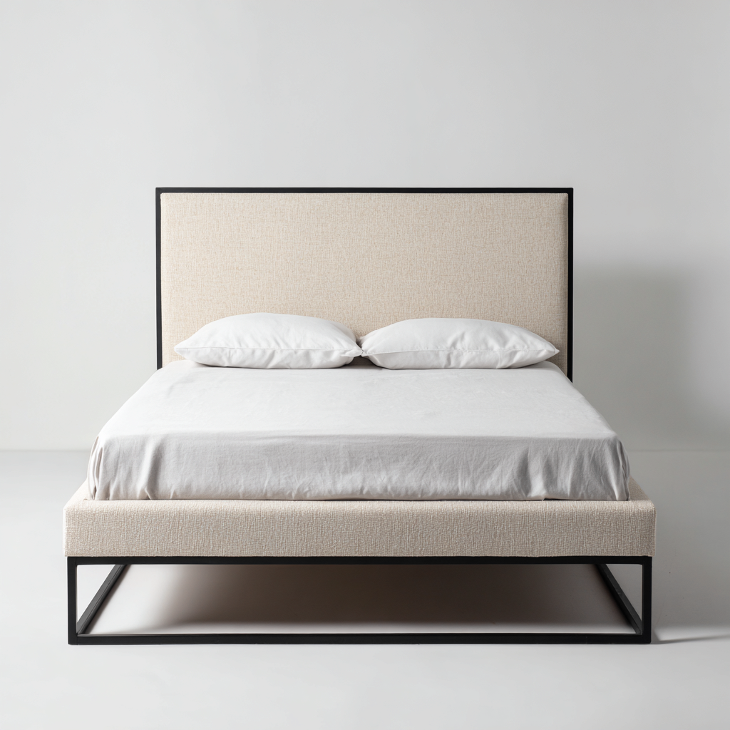 Cama matrimonial tapizada en tejido - 200x160x110 cm - color beige - negro - apta para dormitorio - diseño contemporáneo- Nestupden