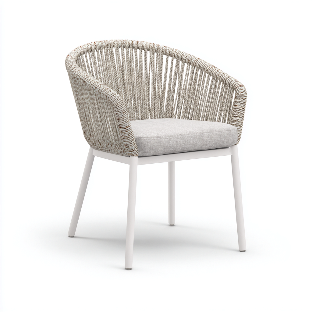 Silla de jardín-cuerda sintética-metal-tejido-61x58x82 cm-beige - blanco-apto para jardín exterior-diseño moderno- Nestupden