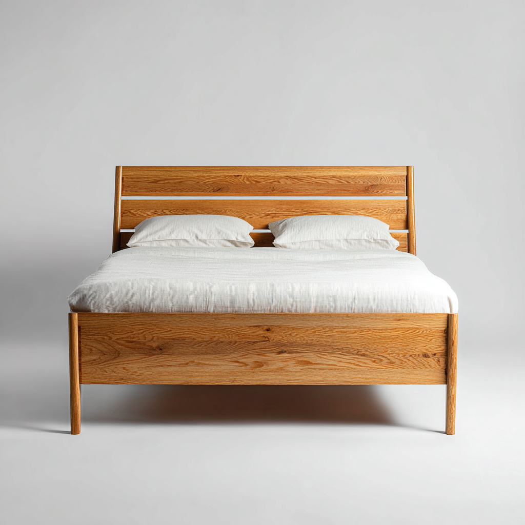 Cama matrimonial madera maciza - 200x160x108 cm - color madera natural - apta para dormitorio - diseño contemporáneo- Nestupden