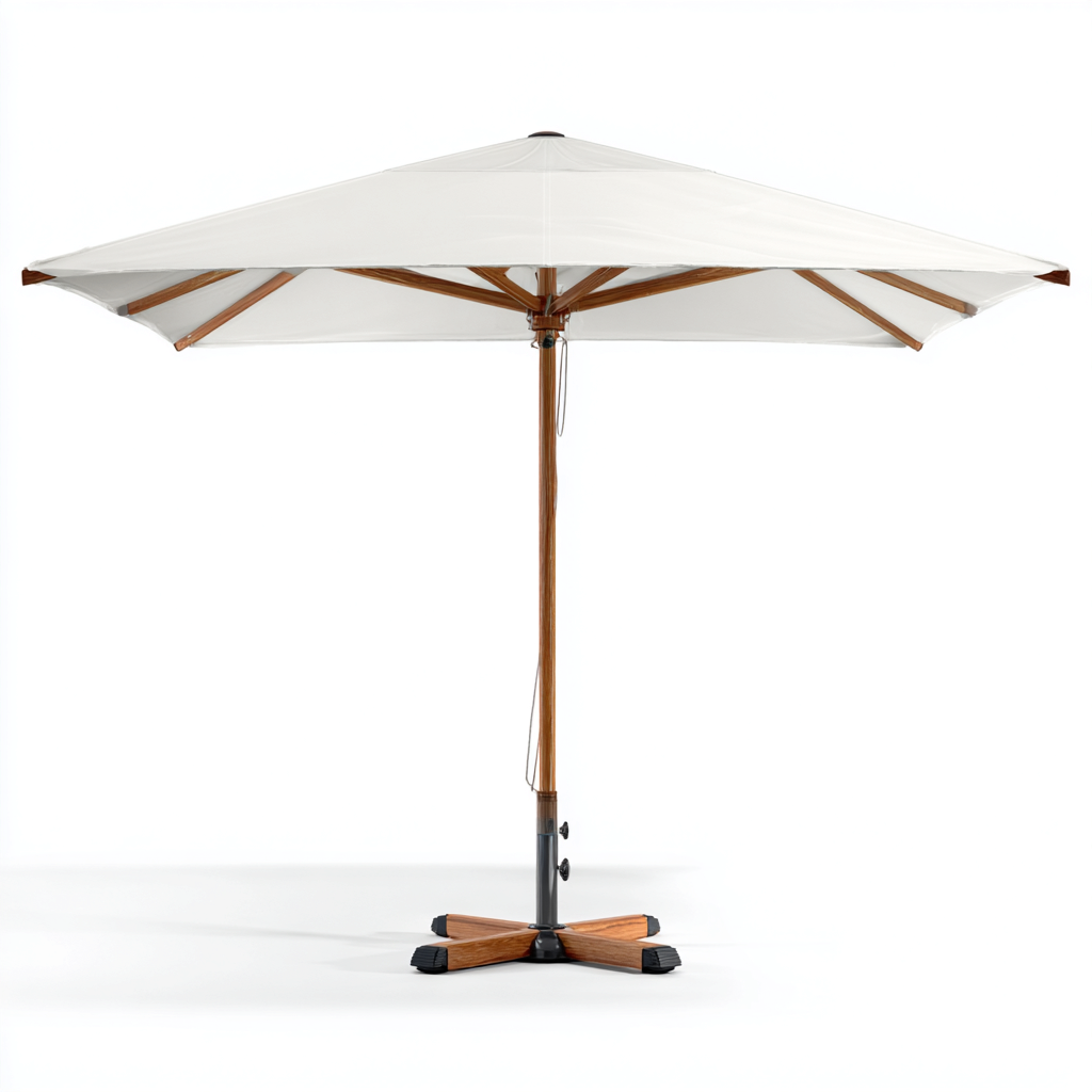 Sombrilla de jardín parasol madera y tela 280x280x260 cm blanco apta para exterior - diseño clásico- Nestupden