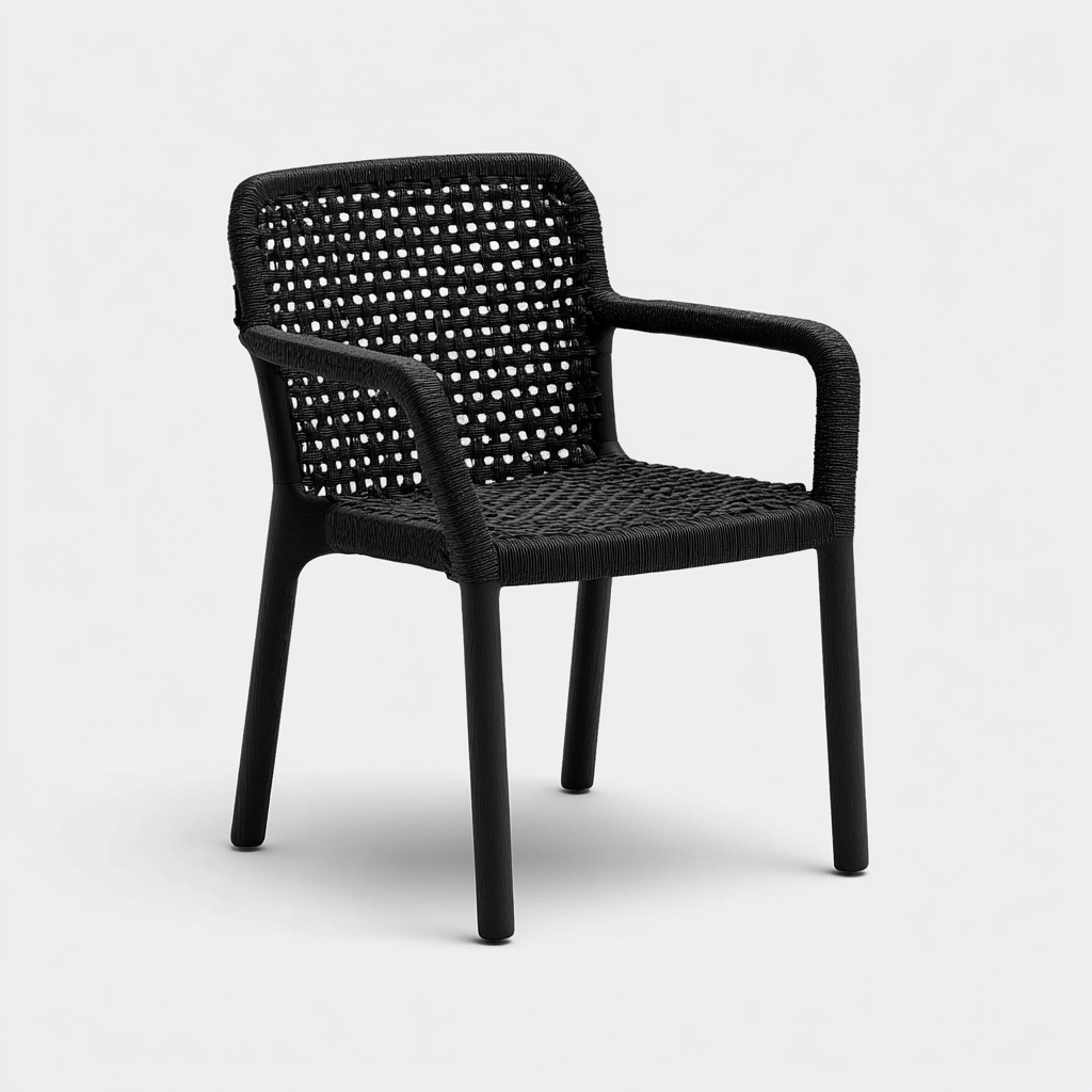Silla de jardín cuerda sintética y metal 58x55x84 cm negro apta para exterior diseño moderno- Nestupden