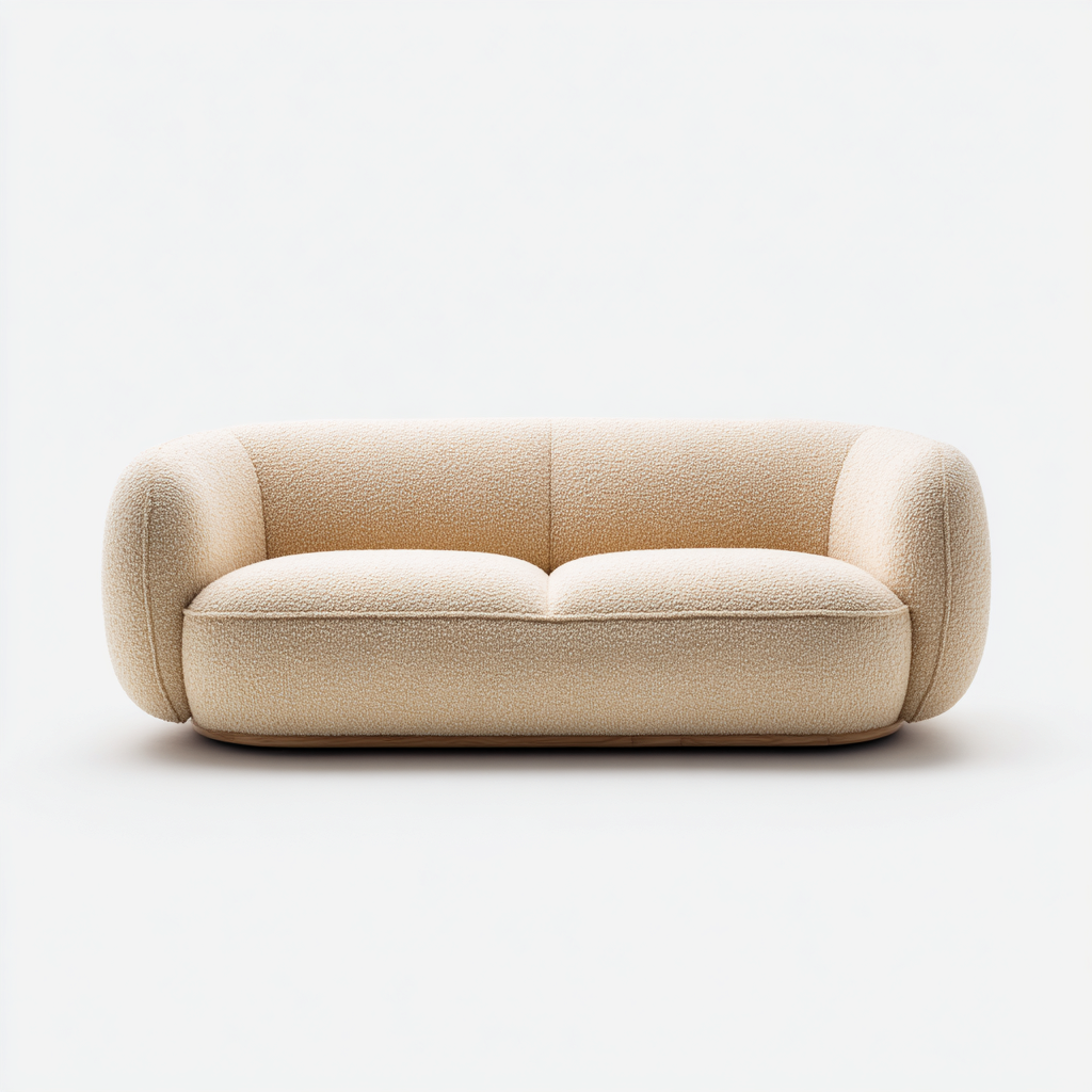 Sofá de 2 plazas de tela bouclé 180x95x78 cm - beige - apto para salón - estilo moderno redondeado- Nestupden