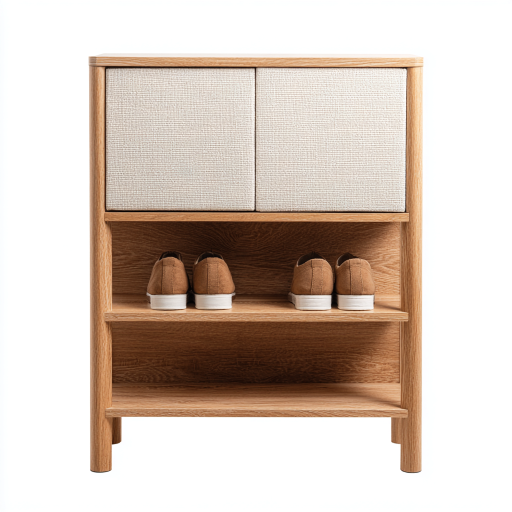 Zapatero madera y beige 72x30x95 cm - diseño moderno para recibidor- Nestupden