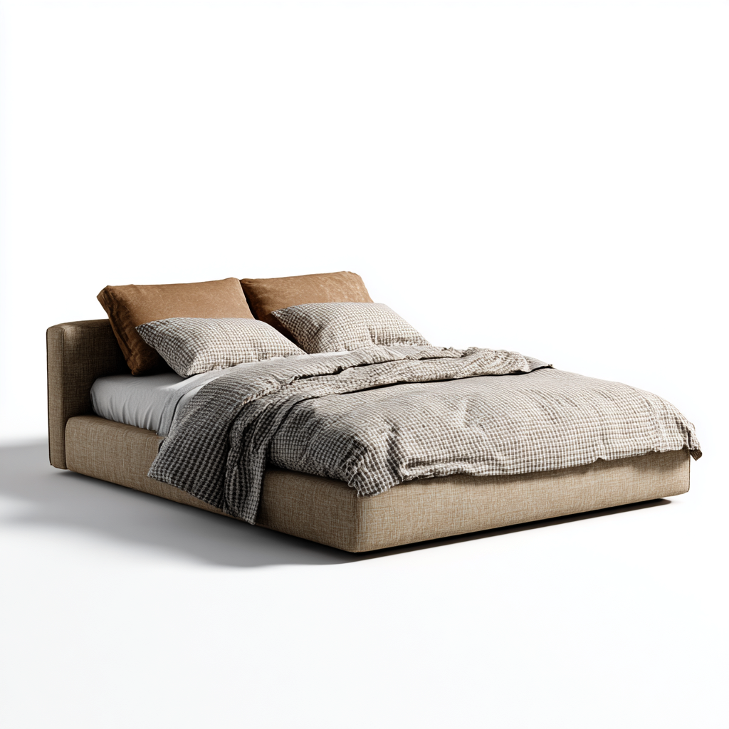 Cama matrimonial tapizada en tejido - 200x160x75 cm - color marrón - apta para dormitorio - diseño contemporáneo- Nestupden