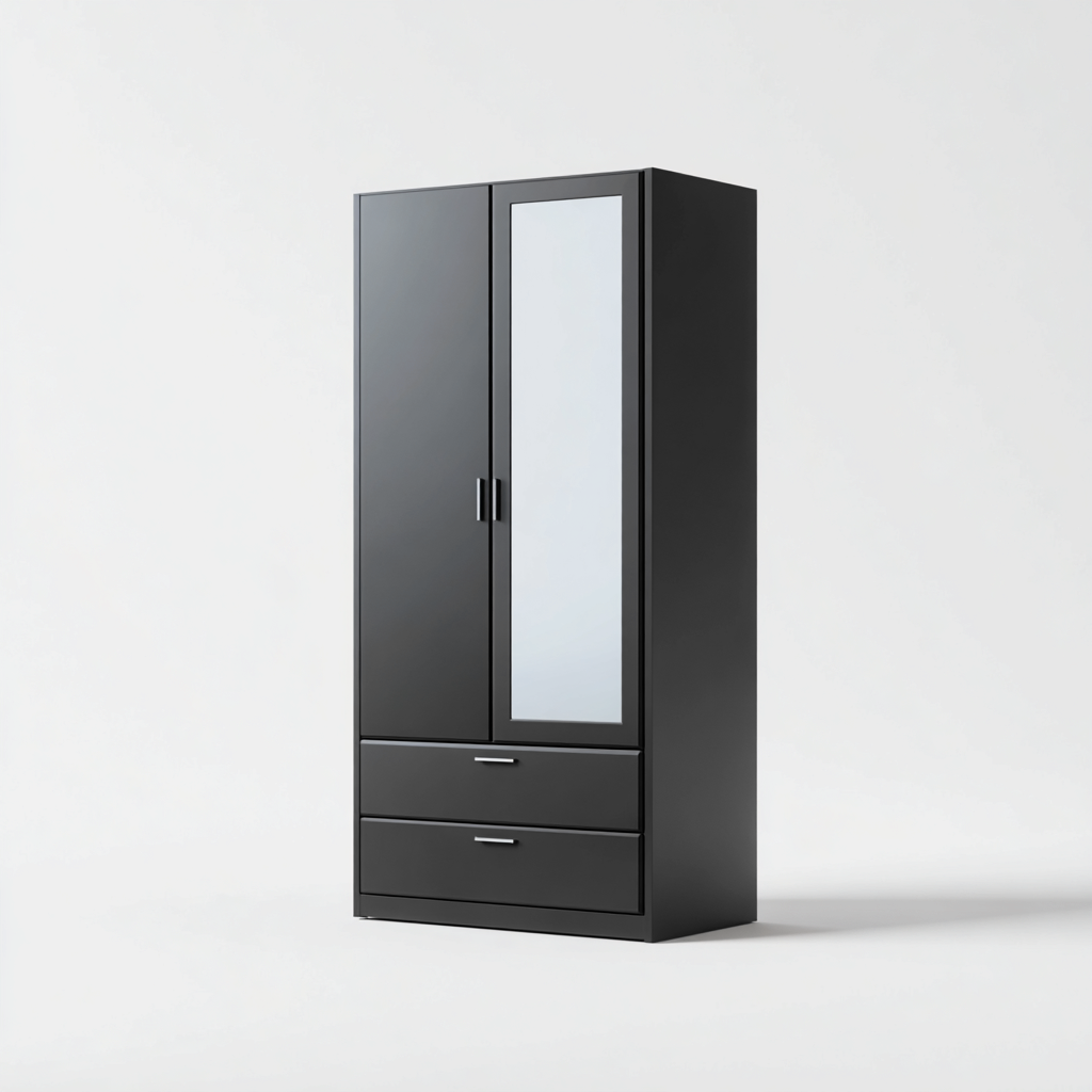 Armario madera 100x50x190 cm negro dormitorio diseño moderno- Nestupden