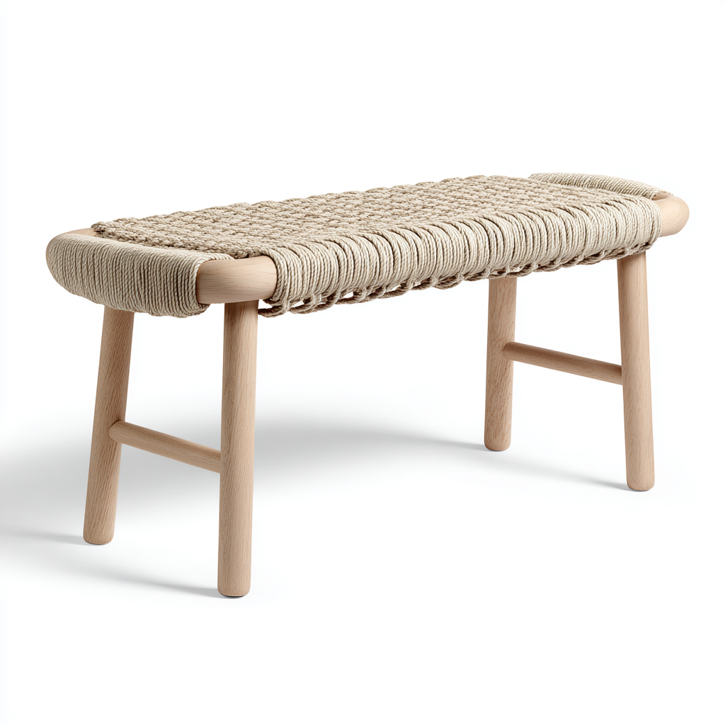 Banco de entrada madera y cuerda trenzada 102x36x47 cm - beige - madera - diseño natural apto para recibidor- Nestupden