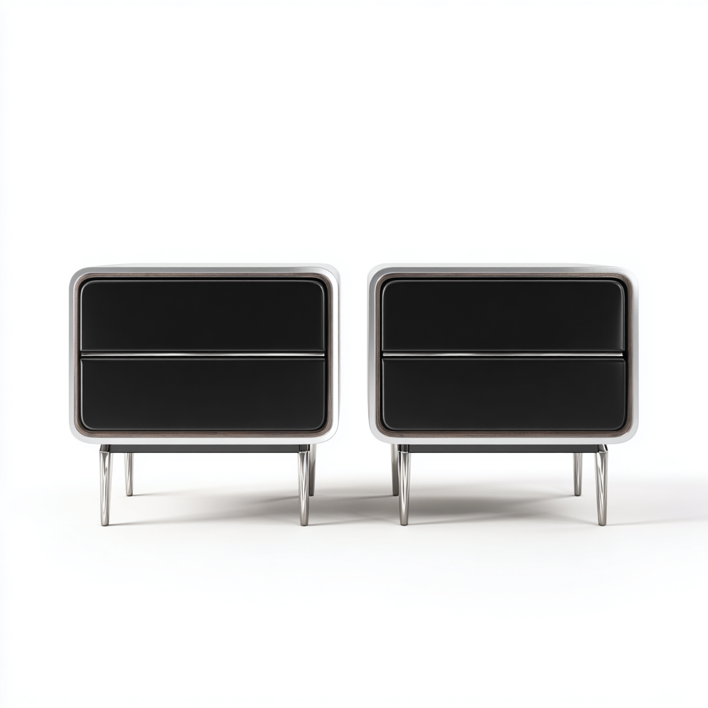 Mesita de noche madera - metal 50x40x55 cm negro adecuada para dormitorio diseño moderno- Nestupden