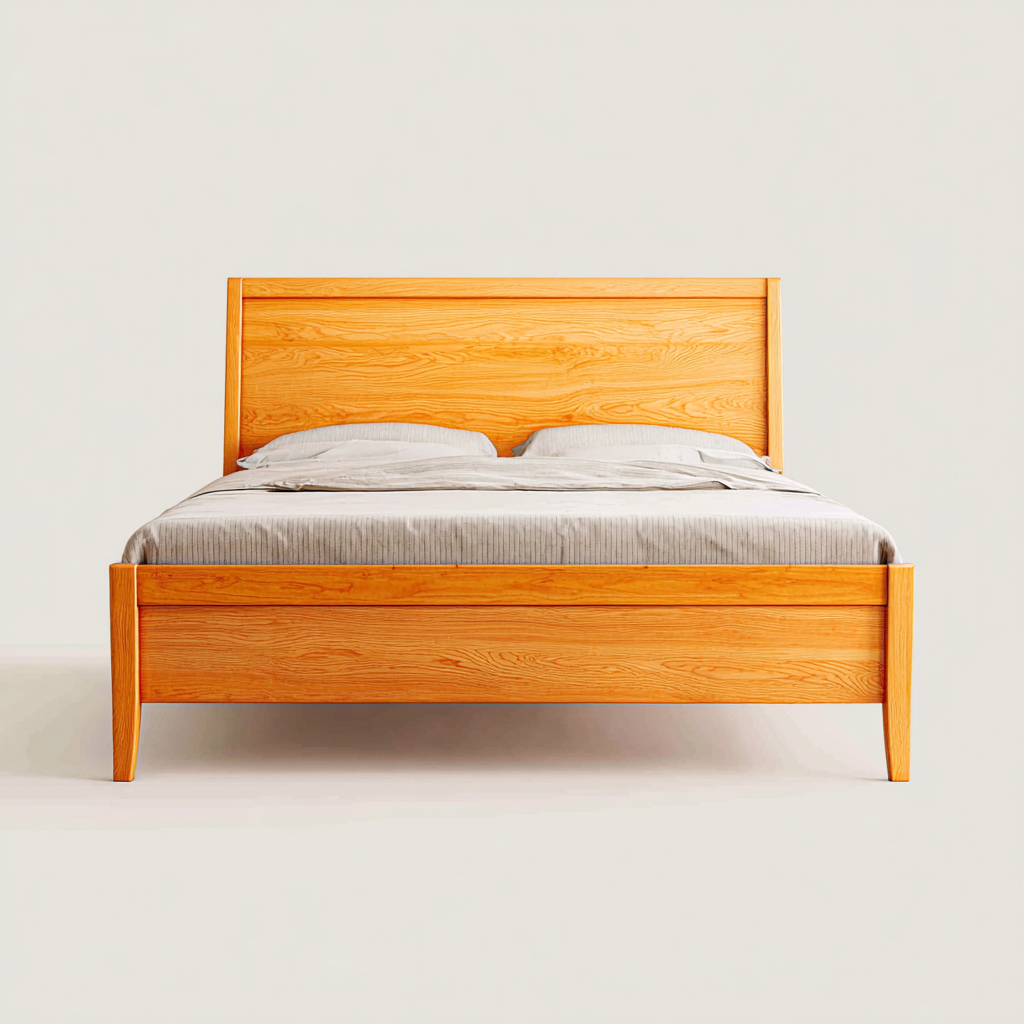 Cama matrimonial madera maciza 200x160x105 cm - color madera clara - diseño moderno - apta para dormitorio- Nestupden