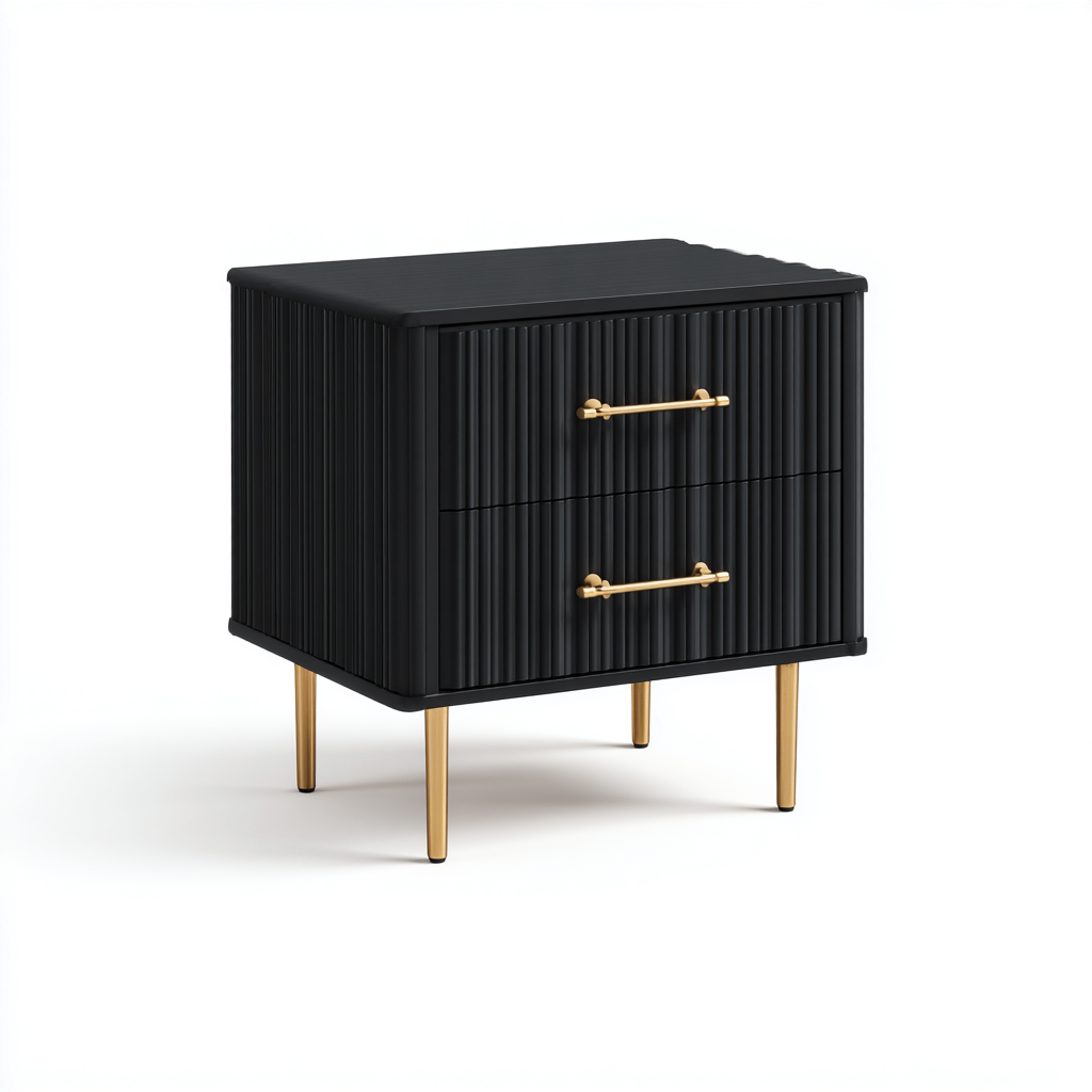 Mesita de noche madera - metal 50x40x58 cm negro adecuada para dormitorio diseño moderno- Nestupden